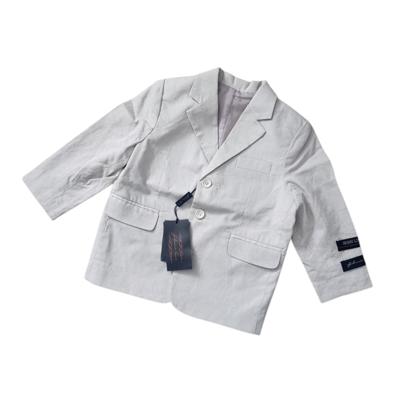 Johnnie Lene Boys Linen Blend Blazer Size 3T Beige Notch Collar Dual Button. - Picture 1 of 8